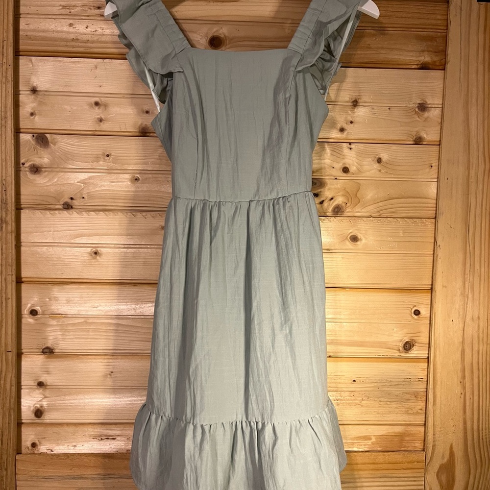 She + Sky Sage Ruffle Strap Midi Dress